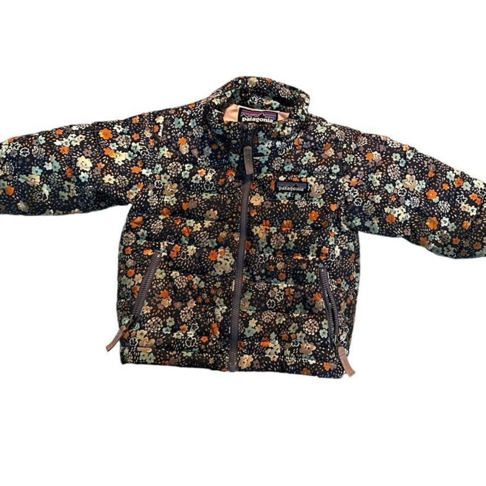 Patagonia size 6-12 months puffer jacket floral print girls navy floral flowers